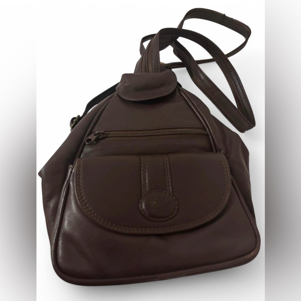 NWOT Compact Brown Leather Backpack with Adjustable Strap
